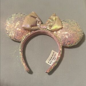 Disney Iridescent Rose Gold Sequin Minnie Ears Headband